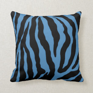 Blue and Black Zebra Print Striped Pillow