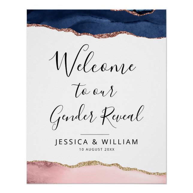 blue and blush agate baby gender reveal sign (Front)