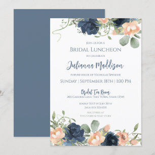 Blue and Blush Floral Bridal Luncheon Invitation