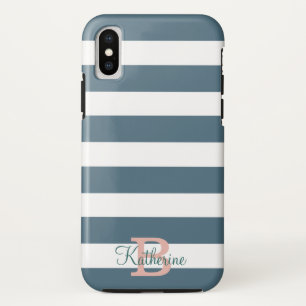 blue and blush preppy stripes monogram Case-Mate iPhone case
