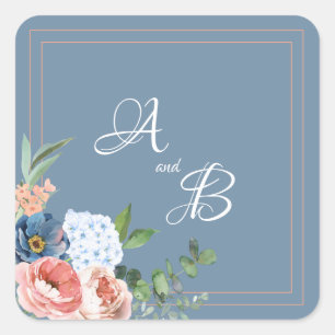 Blue and Blush Roses Square Sticker