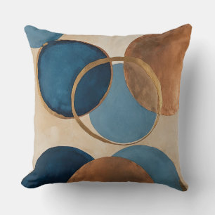 Blue and Bronze circles with gold rings Throw Pillow