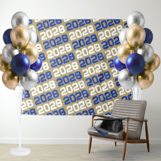 Blue and Bronze Gold Graduation Backdrop Tapestry