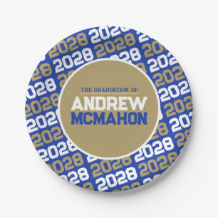 Blue and Bronze Gold Personalized Graduation Paper Plate