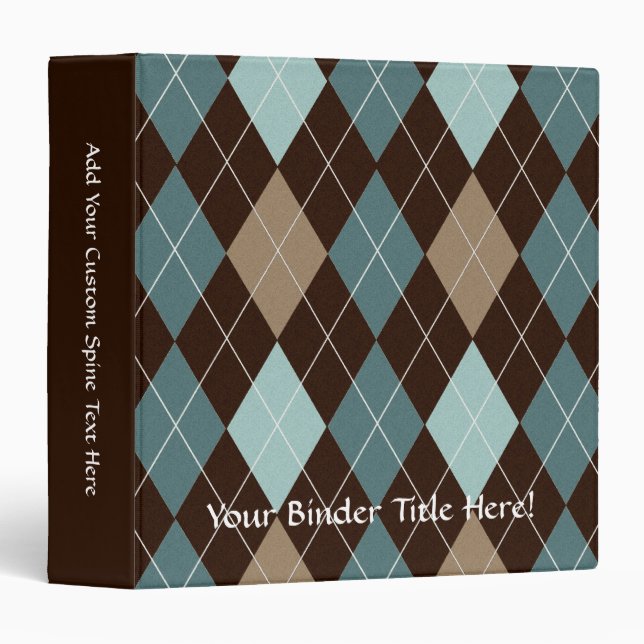Blue and Brown Argyle Fashion Pattern Binder (Front/Spine)