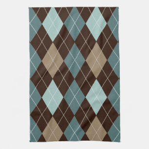 Blue and Brown Argyle Fashion Pattern Kitchen Towel