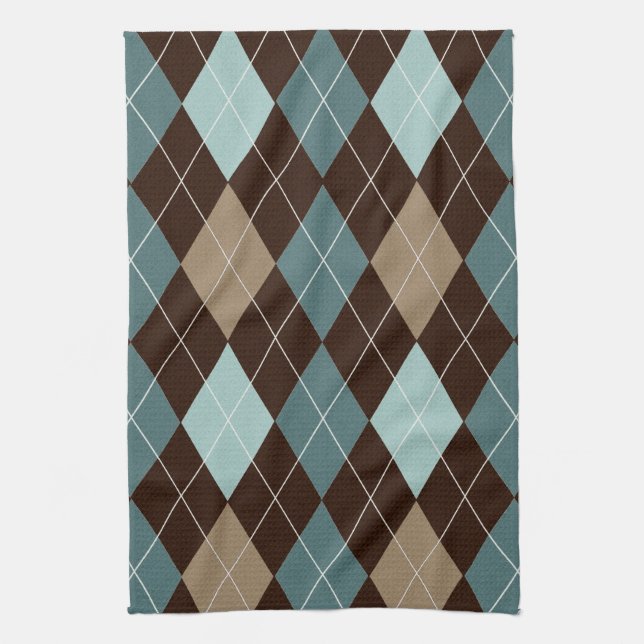 Blue and Brown Argyle Fashion Pattern Kitchen Towel (Vertical)