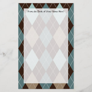 Blue and Brown Argyle Fashion Pattern Stationery