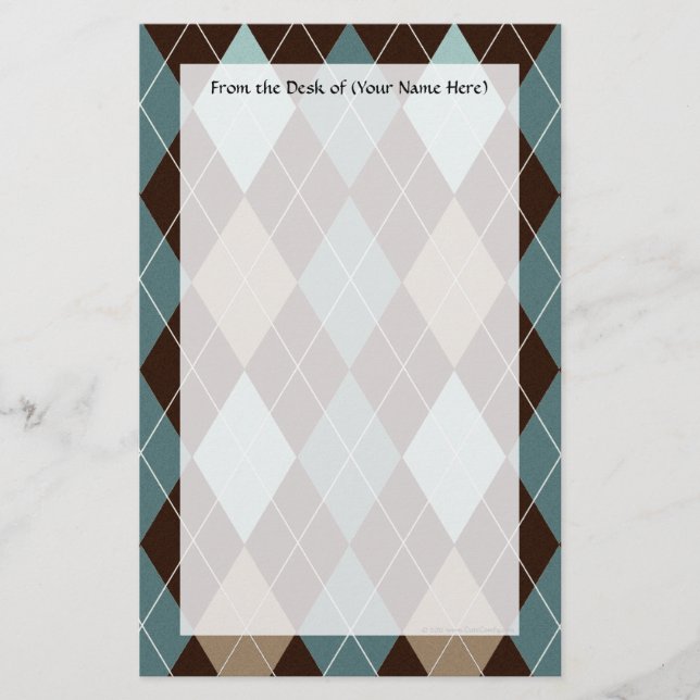 Blue and Brown Argyle Fashion Pattern Stationery (Front)