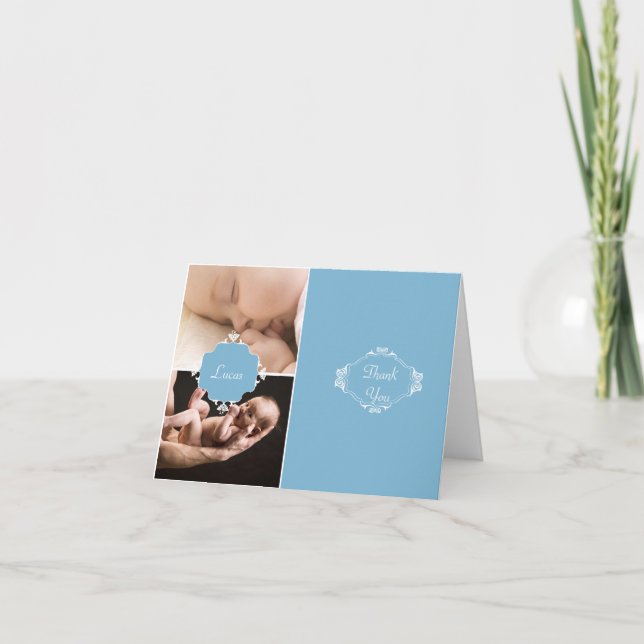 Blue and Brown Baby Giraffe Thank You Card (Front)