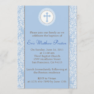 Blue and Brown Baptism/Christening Invitation