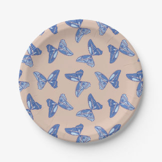 Blue and Brown Butterflies Paper Plate