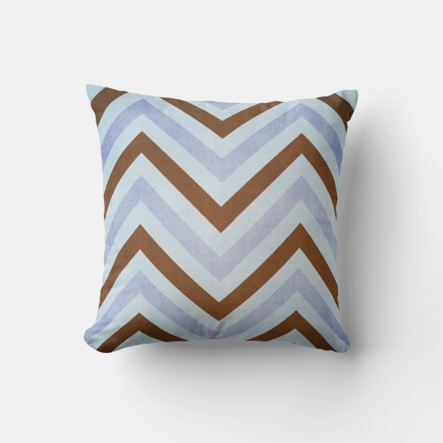 Blue and Brown Chevron Throw PIllow (Front)