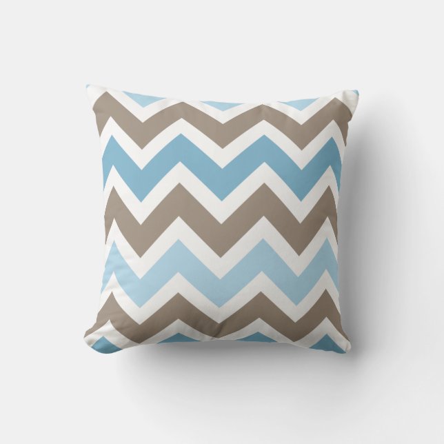 Blue and Brown Chevron Zigzag Pattern Throw Pillow (Front)