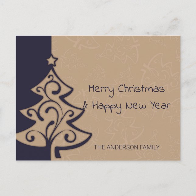 Blue And Brown Christmas Tree Holiday Postcard (Front)
