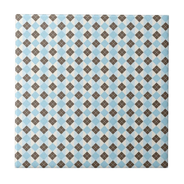 Blue and Brown Classic Argyle Pattern Tile (Front)