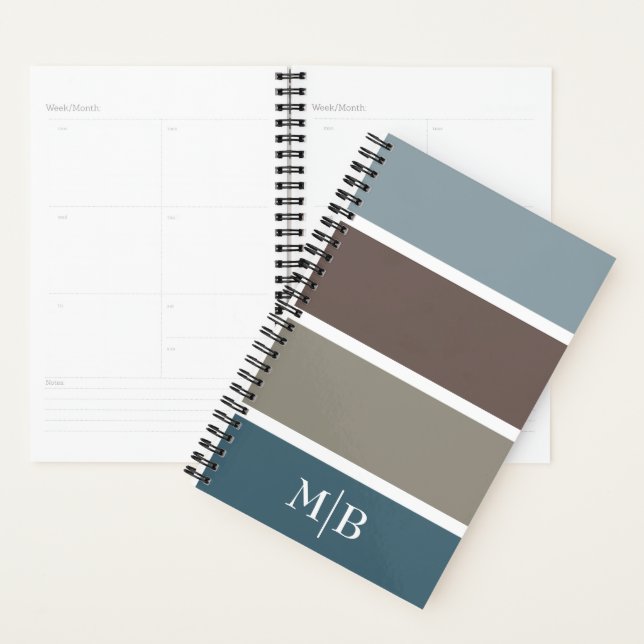 Blue and Brown Colour Block With Monogram Initials Planner (Display)