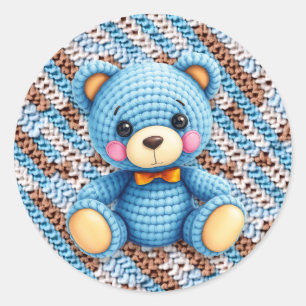 Blue and Brown Crocheted Teddy Bear  Classic Round Sticker