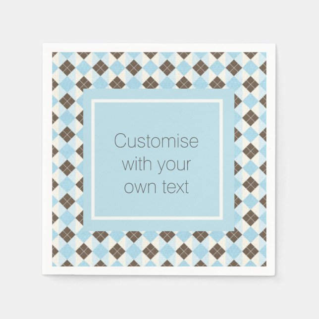 Blue and Brown Custom Argyle Pattern Napkin (Front)