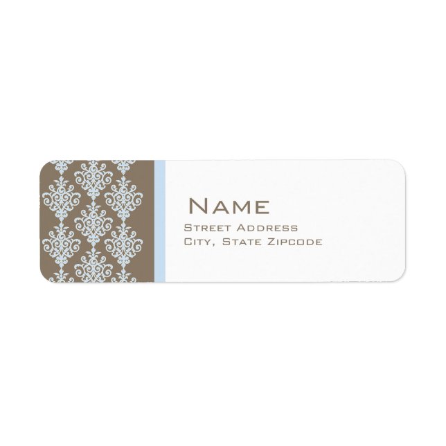 Blue and Brown Damask Return Address Label (Front)