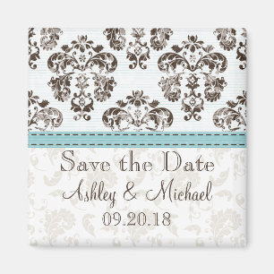 Blue and Brown Damask Save the Date Magnet