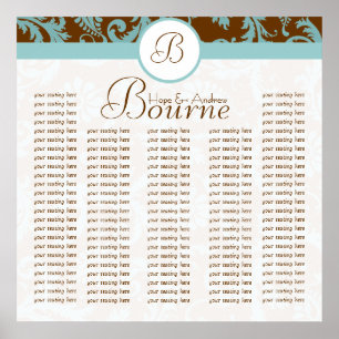 Blue and Brown Damask Seating Chart for Reception