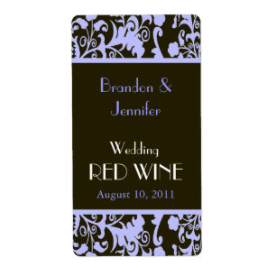 Blue and Brown Damask Wedding Mini Wine Labels