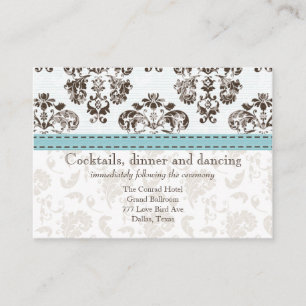 Blue and Brown Damask Wedding Reception Ca Enclosure Card