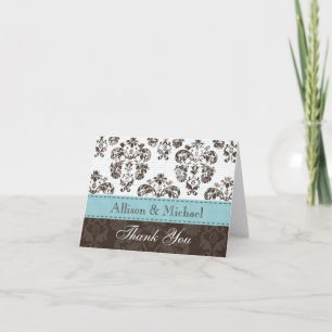 Blue and Brown Damask Wedding Thank You No Card