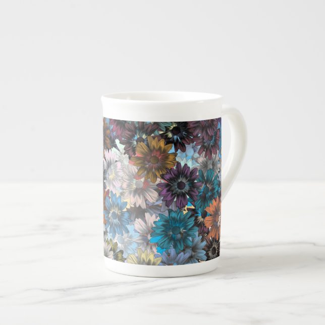 Blue and brown floral bone china mug (Front Right)