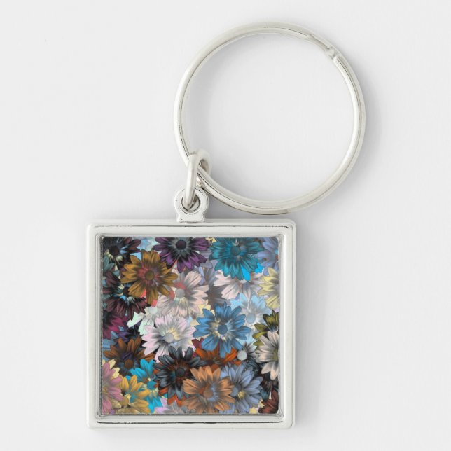 Blue and brown floral keychain (Front)