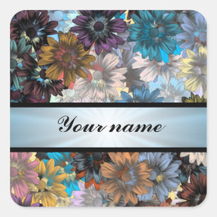 Blue and brown floral pattern square sticker