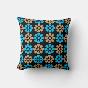 Blue and brown floral pattern throw pillow