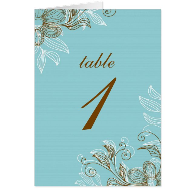 Blue and Brown Floral Table Seating Cards (Front)