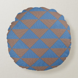Blue and Brown Geometric Diamond Pattern | Modern  Round Pillow