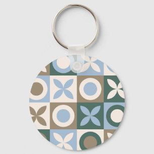 Blue and Brown Geometric Tile Mosaic Pattern Keychain