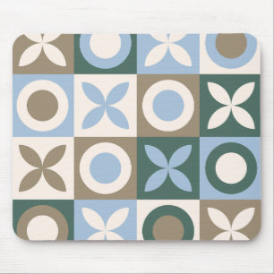 Blue and Brown Geometric Tile Mosaic Pattern Mouse Pad