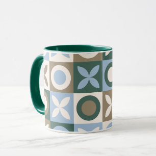 Blue and Brown Geometric Tile Mosaic Pattern Mug
