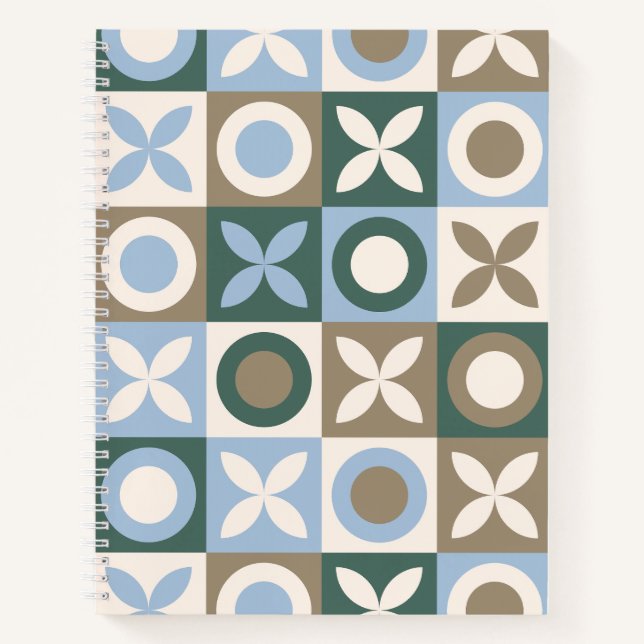 Blue and Brown Geometric Tile Mosaic Pattern Notebook (Front)