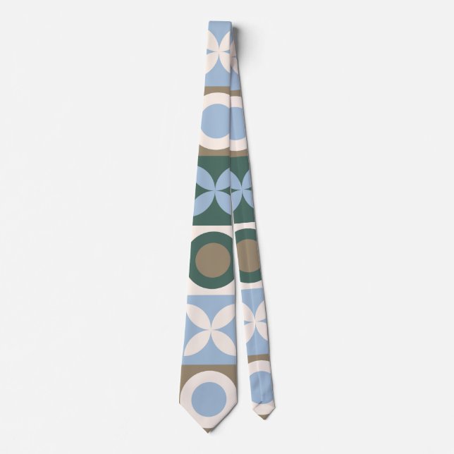 Blue and Brown Geometric Tile Mosaic Pattern Tie (Front)