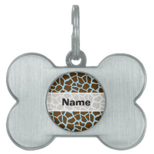 Blue and Brown Giraffe Animal Print Pet ID Tag