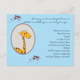 Blue and Brown Giraffe Baby Shower Invitation