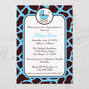 Blue and Brown Giraffe Print Baby Shower Invite