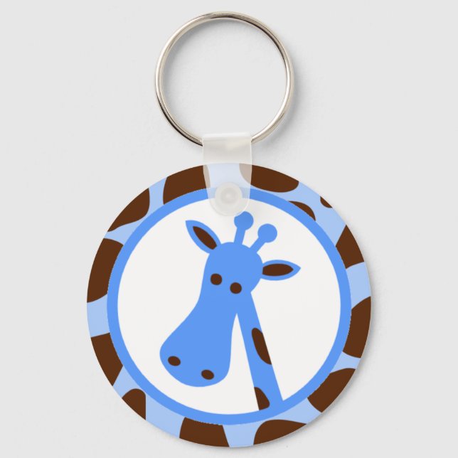 Blue and Brown Giraffe Spots and Giraffe Head Keychain (Front)