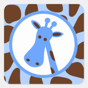 Blue and Brown Giraffe Spots and Giraffe Head Square Sticker