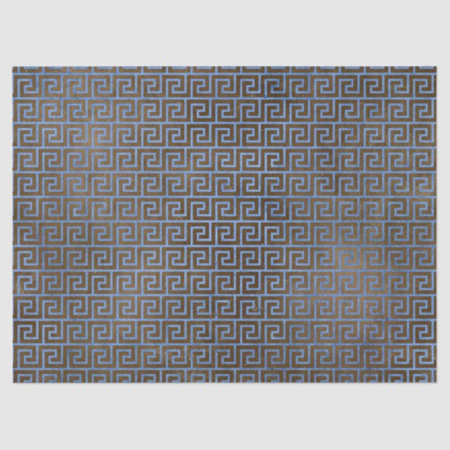 Blue and Brown Greek Key Decoupage Tissue Paper (Front)