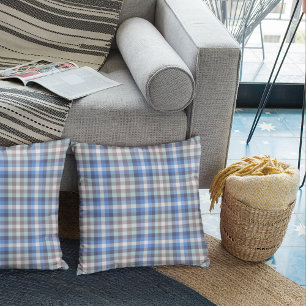 Blue and Brown Grey Tartan Plaid Pattern Throw Pillow