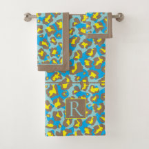 Blue and brown leopard print and monogram