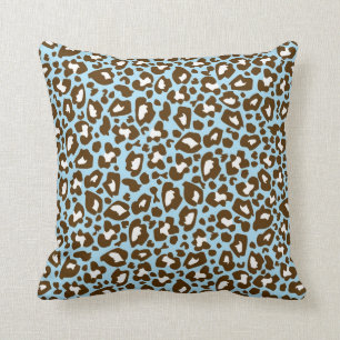 Blue and Brown Leopard Spotted Animal Print Throw Pillow