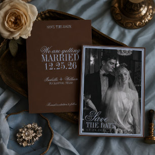 Blue and Brown Luxury Old Money Wedding Save The Date